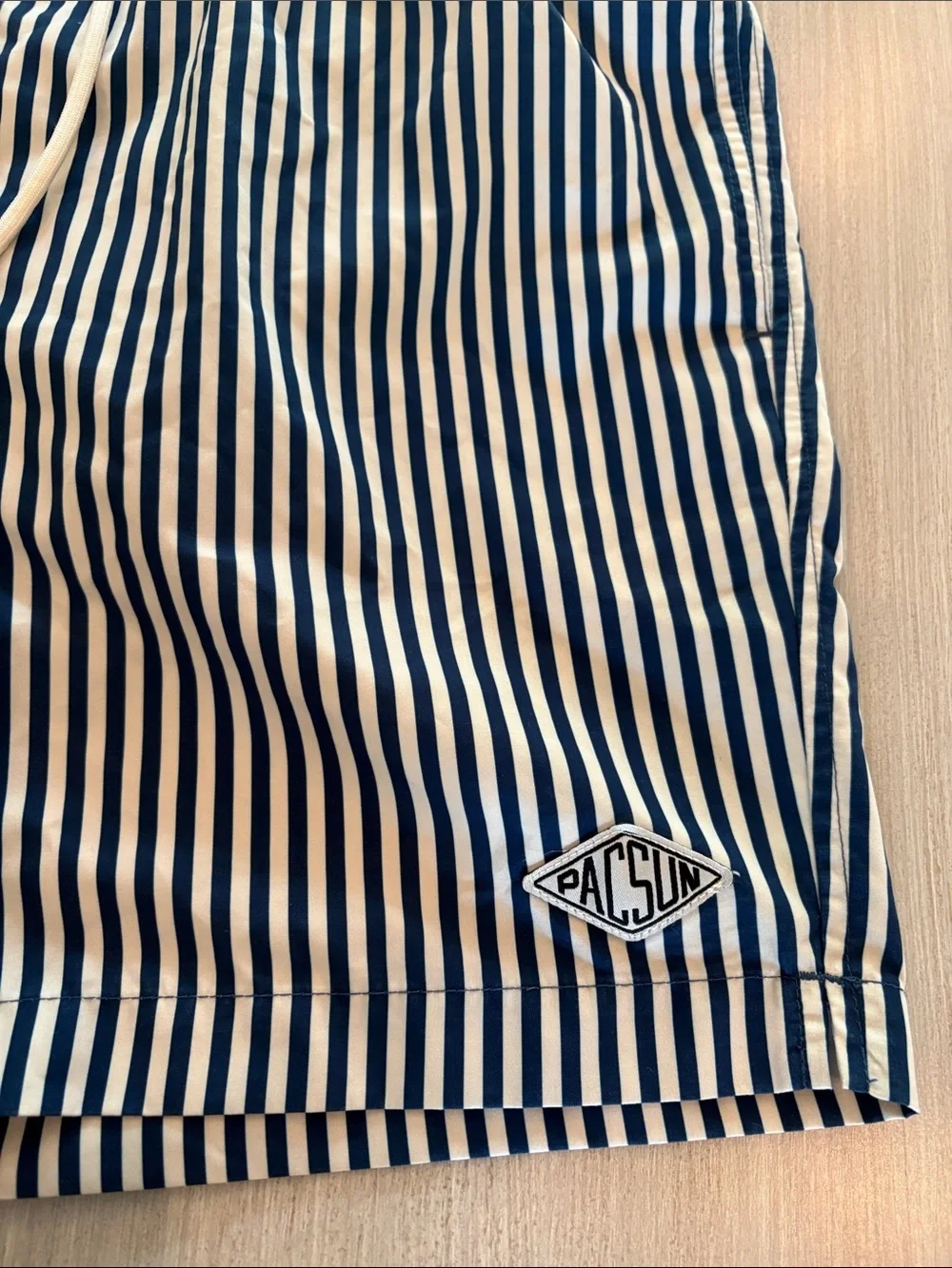 PacSun Navy and White Vertical Stripe Swim Trunks